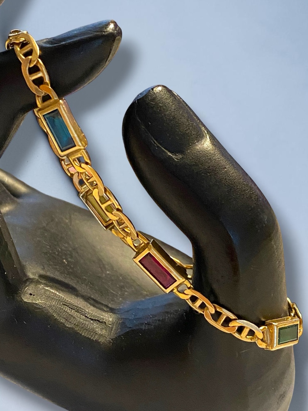 Estate 14K Italian Yellow Gold Multi-Color Gemstone Mariner Link 7.25” Bracelet! - Picture 13 of 16